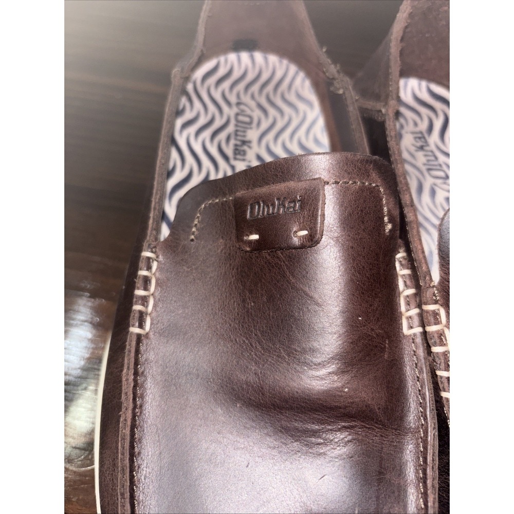 OluKai Kakahu Slip On Shoes Mens 11 Leather Brown Loafers Boat - Picture 4 of 12